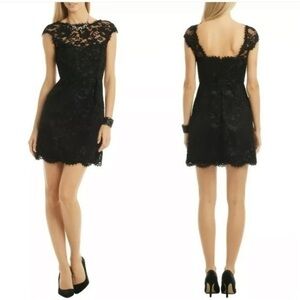 Shoshanna Black Lace Cap Sleeve Open Back Mini Dress 6